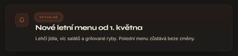 Oznámení na webu restaurace